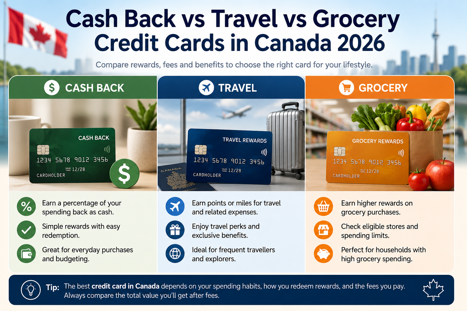 Cash back vs travel vs grocery credit cards in Canada 2026