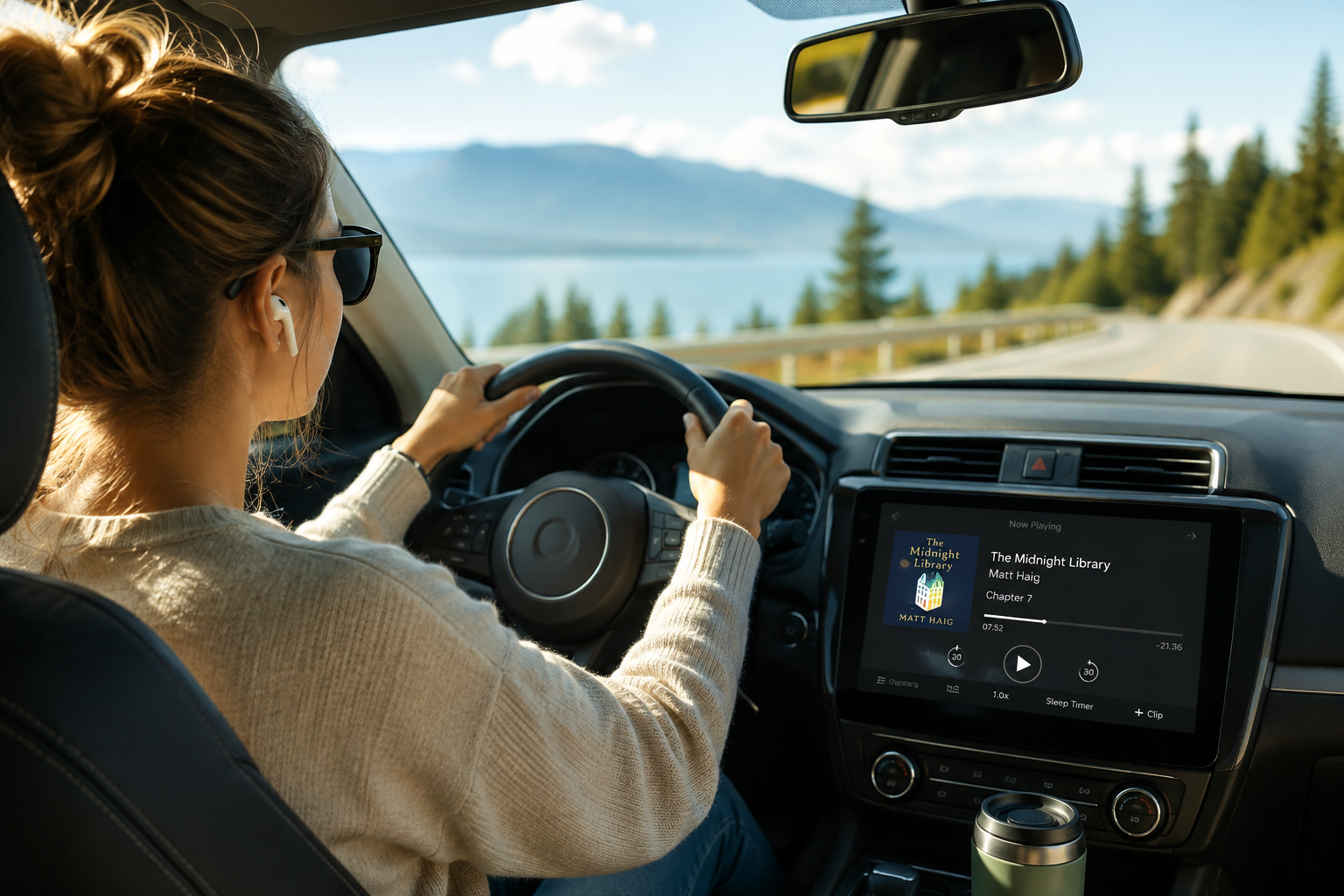Audible Canada audiobook listening during a scenic drive