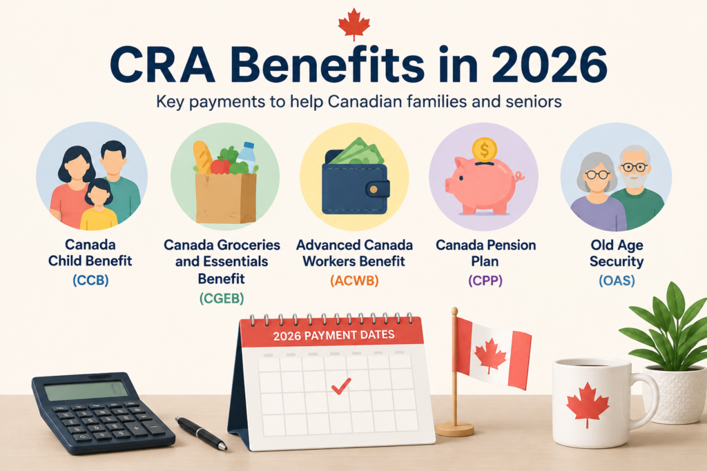 CRA benefits 2026 payment dates for CCB, CGEB, ACWB, CPP and OAS