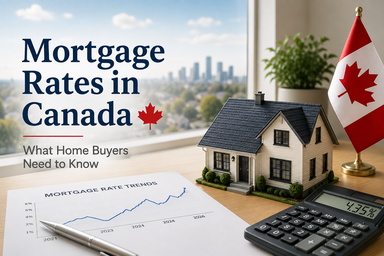 Mortgage rates in Canada with house, rate trends chart and calculator