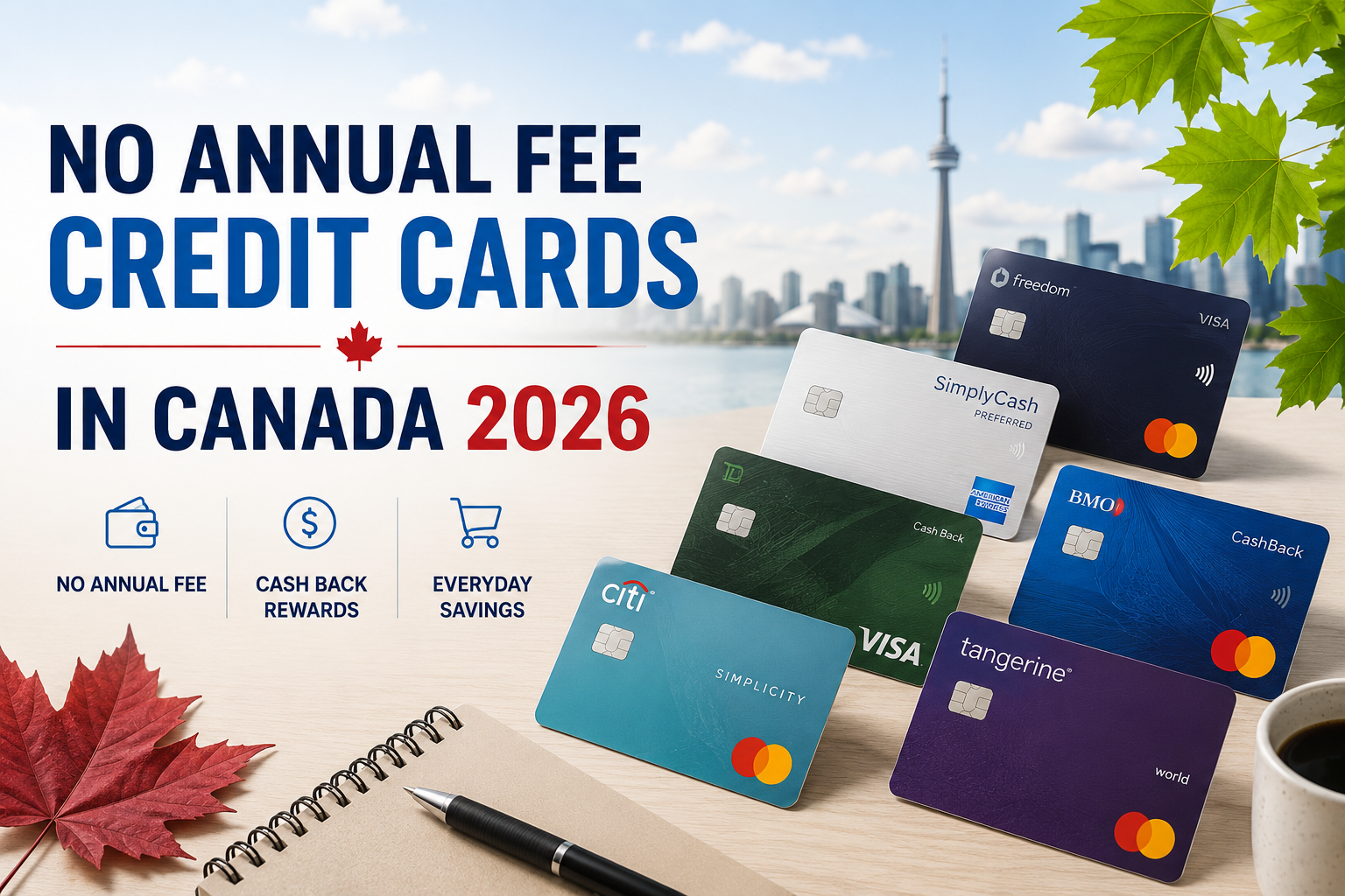 No annual fee credit cards in Canada 2026 with cash back and everyday rewards
