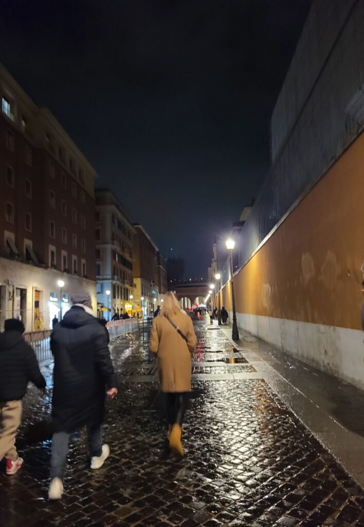 Night street near the Vatican walls in Rome