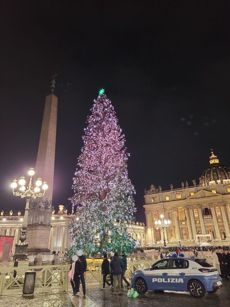Christmas tree in St. Peter's Square at the Vatican on Christmas Eve
