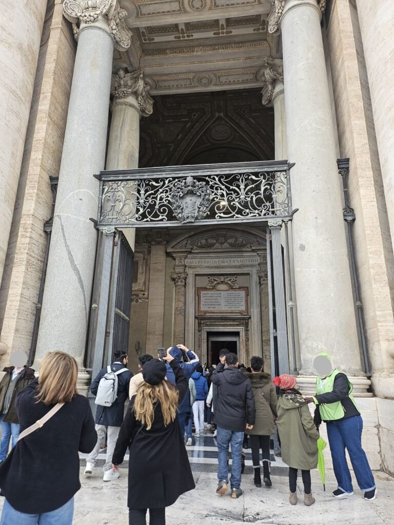 Visitors lining up to enter St. Peter's Basilica