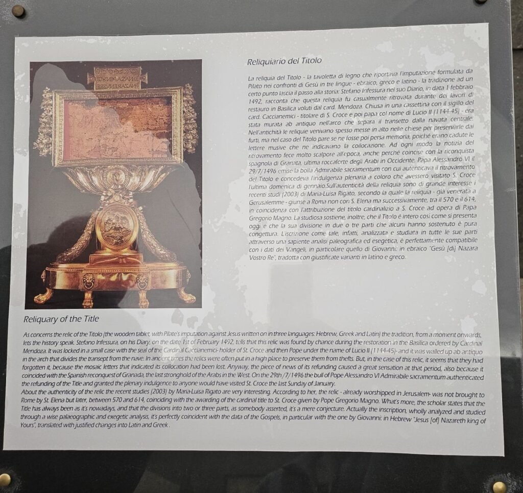 Information about the Titulus Crucis at Santa Croce in Gerusalemme
